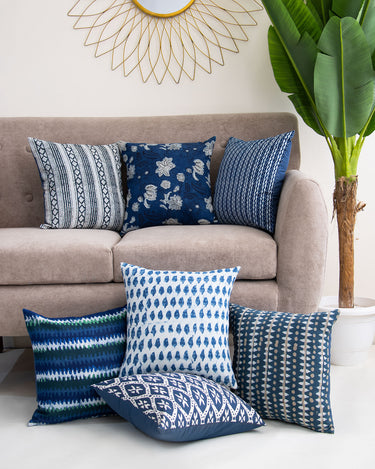 Assorted Indigo Hand Block Printed Cotton Cushion Cover