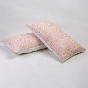 Beautiful Pink Floral Cotton Kantha Quilted Pillow Cover
