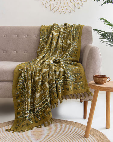 Bird Cotton Block Print Throw For Couch Decor