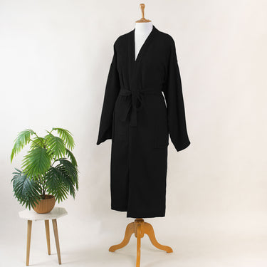 Black Waffle Bathrobe with Belt