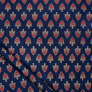 Blue Block Floral Cotton Ajrakh Print Dress Material Fabric Online