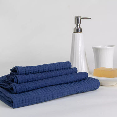 Blue Cotton Waffle Towel Set