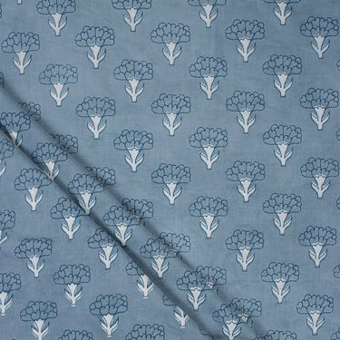 Blue Floral Cotton Hand Block Printed Dabu Kashish Fabric