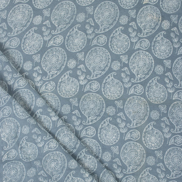 Blue Paisley Dabu Kashish Hand Block Printed Fabric