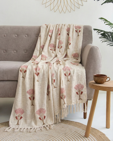 Boota Block Printed Throw Blanket for Couch