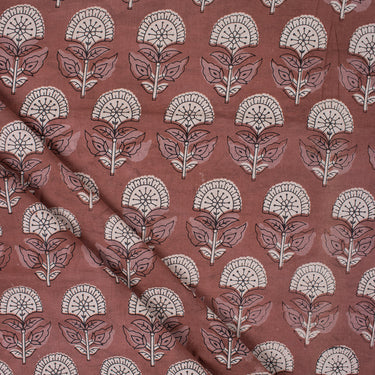 Brown Floral Hand Block Printed Dabu Kashish Fabric