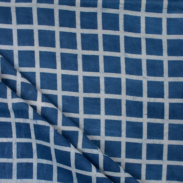 Check Blue Hand Block Print Fabric