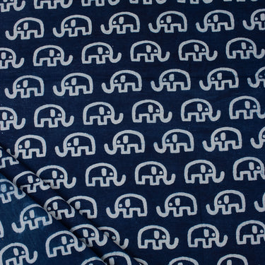 Elephant Hand Block Print Indigo Cotton Fabric