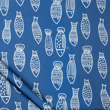 Fish Discharge Hand Block Printed Cotton Fabric