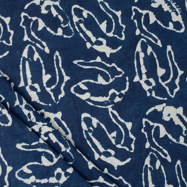 Fish Hand Block Print Indigo Fabric