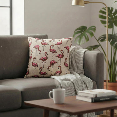 Flamingo Block Printed Cotton Chair Cushion Covers