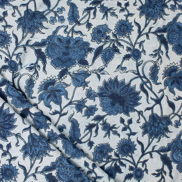 Floral Indigo Printed Cotton Fabric Online