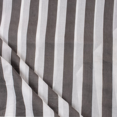 Gray Striped Hand Block Printed Cotton Fabric
