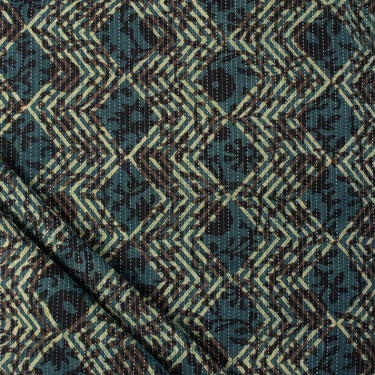 Green Cotton Dabu Hand Printed Kantha Fabric