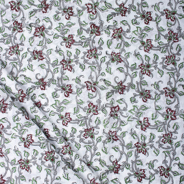 Green Floral Print Cotton Fabric