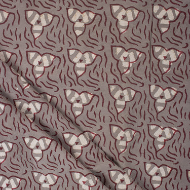 Grey Floral Cotton Dabu Kashish Printed Fabric