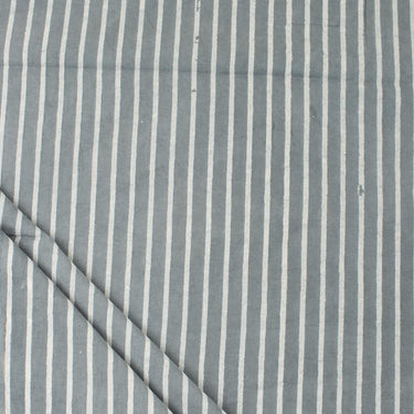 Grey Stripe Pure Cotton Kashish Dabu Hand Block Print Fabric