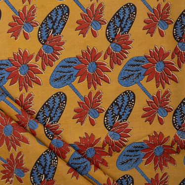 Hand Block Floral Bagru Print Fabric