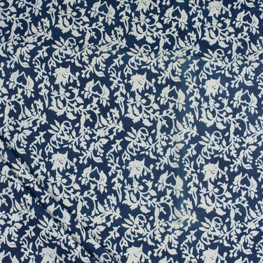 Hand Block Printed Indigo Fabric for Women's Clothing