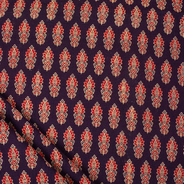 Handmade Ajrakh Fabric Floral Block Printed Cotton Cloth