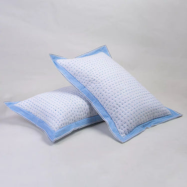 Handmade Blue Stripe Border Quilted Cotton Kantha Protector