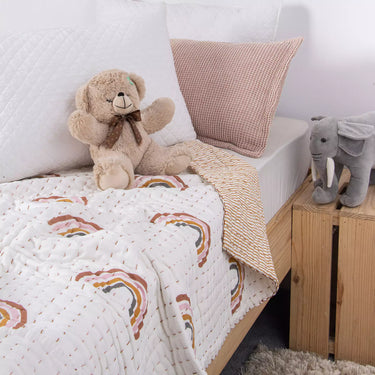 Handmade Rainbow Hand Block Printed Cotton Baby Quilt