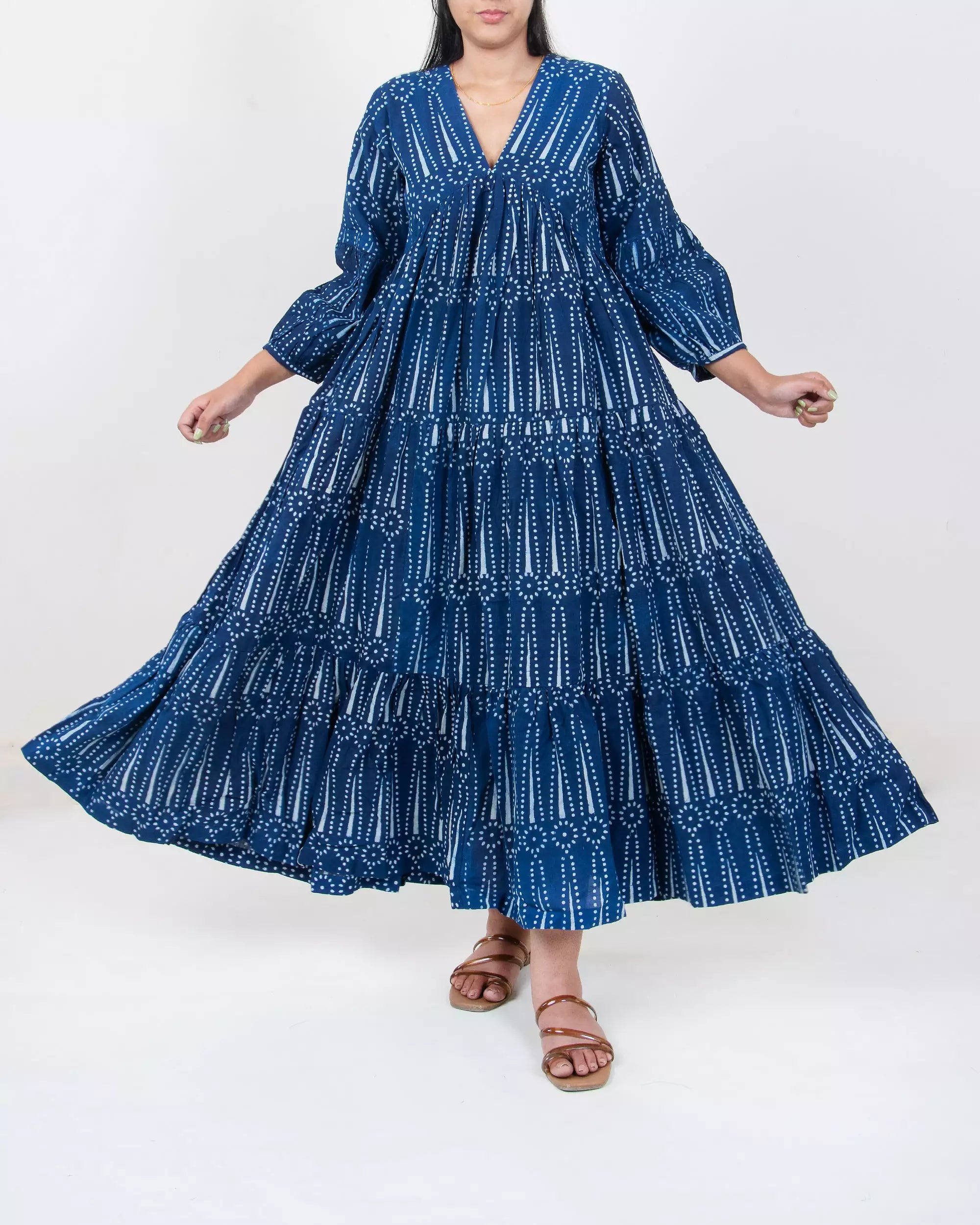 Buy Indigo Block Printed Long Maxi Dresses for Women – Dmaasa
