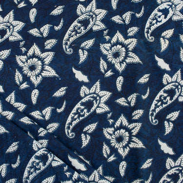 Indigo Blue Cotton Hand Block Printed Fabric
