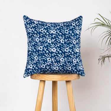 Indigo Blue Floral Printed Pure Cotton Cushion Covers