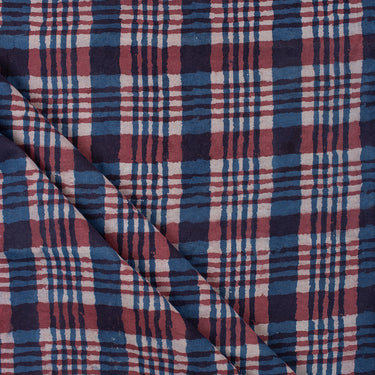 Indigo Check Cotton Hand Block Print Fabric