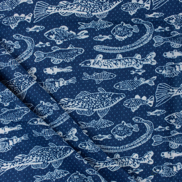 Indigo Cotton Fish Hand Block Print Fabric