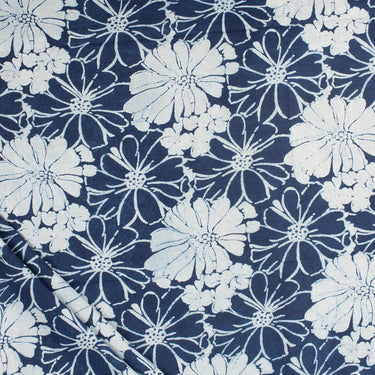 Indigo Floral Block Printed Cotton Fabric
