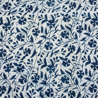 Indigo Hand Block Printed Cotton Running Fabric