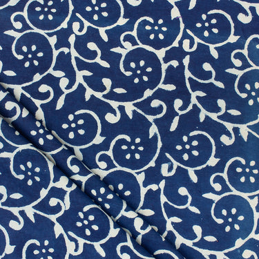 Leaf Indigo Blue Hand Block Print Fabric