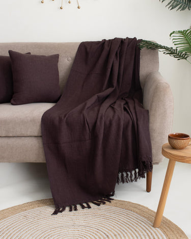 Luxury Brown Plain Sofa Throw with Two Cushion Covers - Gift Items for Home Use