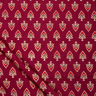 Maroon Azrakh Print Hand Block Floral Soft Cotton Fabric Online