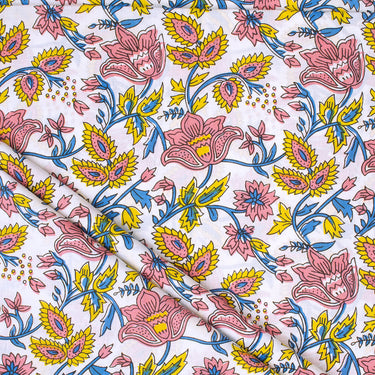 Multi Color Hand Block Floral Print Fabric