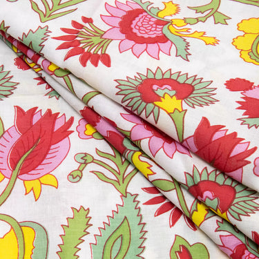 Multi Floral Hand Block Printed Cotton Summer Dress Fabric
