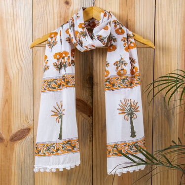 Mustard Yellow Print Cotton Stole For Women