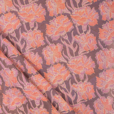 Orange Floral Hand Block Printed Cotton Dabu Fabric