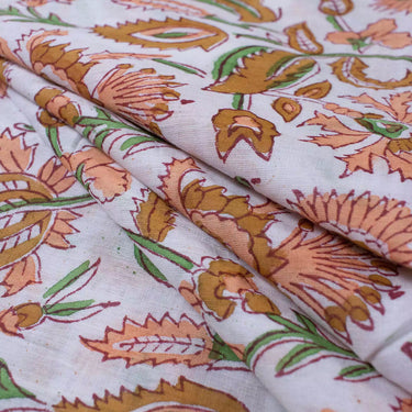 Organic Cotton Floral Hand Block Dresses Fabric