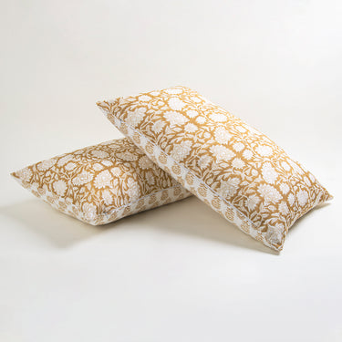 Yellow Flower Print Reversible Cotton Pillow Covers