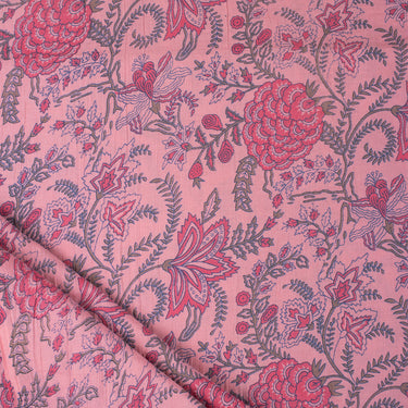 Pink Floral Hand Block Print Fabric