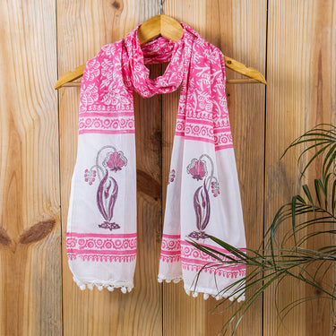 Pink Floral Printed Pure Cotton Stylish Stole