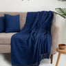 Plain Blue Sofa Throw Blanket with 2 Cushion Cover - Gift for Home Use