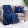 Plain Blue Sofa Throw Blanket with 2 Cushion Cover - Gift for Home Use