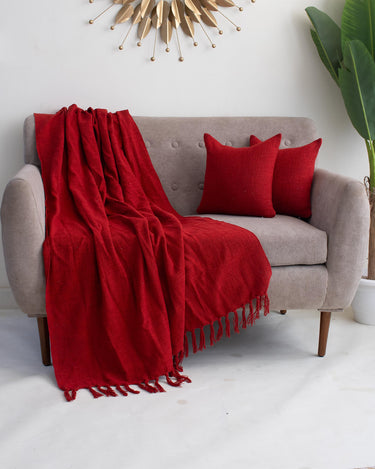 Plain Cotton Sofa Throw Blanket with 2 Cushion Covers - Useful Gift Items for Home