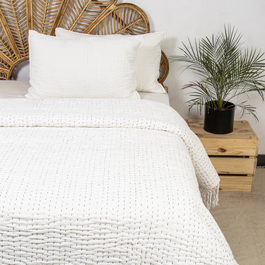 Plain White Handmade Soft Cotton Kantha Quilt