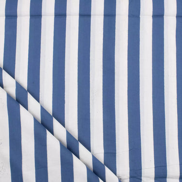 Premium Hand Block Blue Stripe Printed Fabric