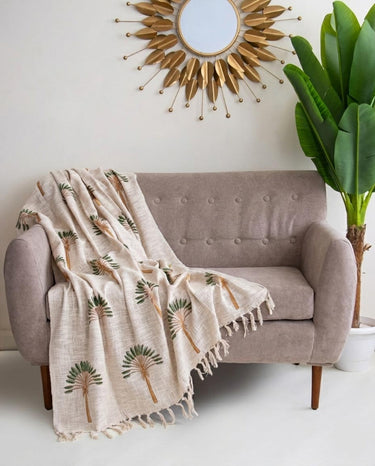 Premium Palm Print Cotton Throws for Sofas